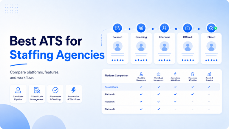 Staffing agency ATS comparison showing candidate management, automation, placements, and reporting features